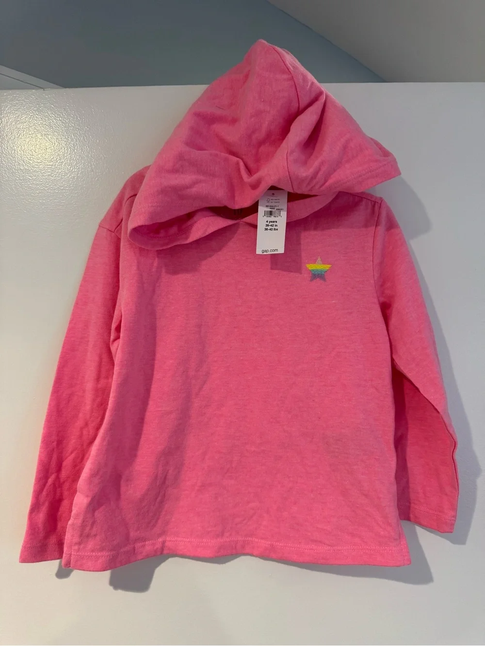 GAP Kids Bright Pink Hooded Long-Sleeve Top with Small Star NWT
